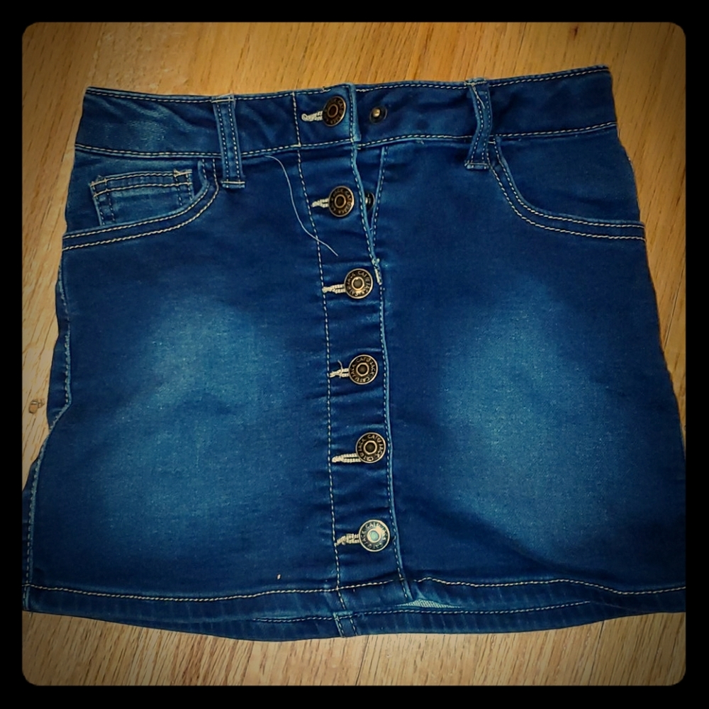Little girl's dark denim button down skirt